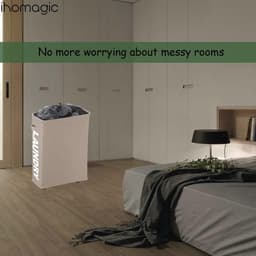 Stoffen Wasmand - Smal Opvouwbaar - Met Handvatten en Wielen - Voor Wasgoed, Speelgoed, Handdoeken en Dekens - Khaki — thumbnail 4