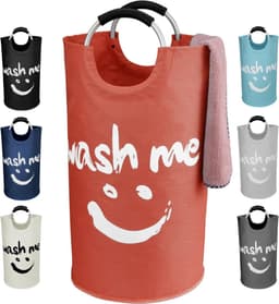 Vuile wasverzamelaar, grote opvouwbare wasmand met zachte handgrepen, staande wasmanden, smiley waszakken voor slaapkamer, wasgoed, slaapzaal, camping, irriteren (rood) — thumbnail 1