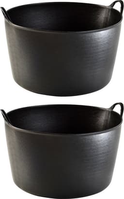 Plasticforte flexibele emmer / kuip - 2x stuks - zwart - kunststof - rond - 55 liter - 60 x 53 x 38 cm - wasmanden - tuinafval - speelgoed — thumbnail 1