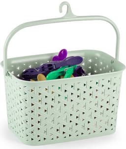 Plasticforte Wasknijpers ophang mandje aan haak - 23 x 17 x 13 cm - mintgroen - gevlochten kunststof — thumbnail 3