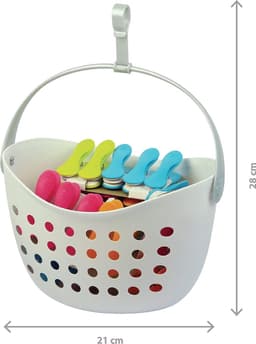 Mand met 40 clips antislip - Frans product - Mand wit - Diverse clips (groen, blauw, oranje, roze) — thumbnail 3