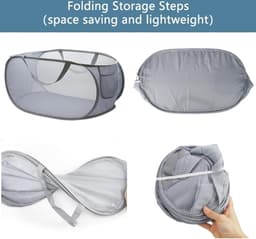 Wasmand - 2 Stuks - Opbergmand - Multifunctionele - Opvouwbare - Met Handvat - Compact En Handig - Reizen En Kleine Ruimtes - Reis Accessoires - Vakantie Benodigdheden - Voor Kinderkamer/Camping, Reizen En Bijkeuken - Grijs - 36 x 36 x 58 cm — thumbnail 4