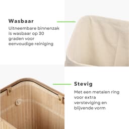 Bamboe Wasmand - Opvouwbaar Met Deksel - 72L - Naturel - Duurzaam Design - Wassorteerder met Waszak - Inclusief EBOOK — thumbnail 3