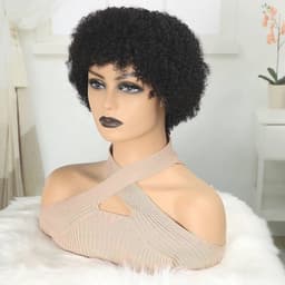 Korte Afro Krullende Pruik met Pony van Echt Haar voor Dames — thumbnail 2
