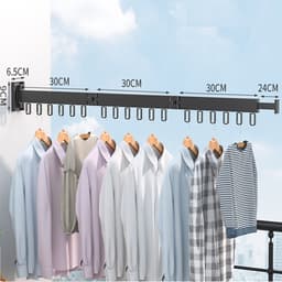 Inklapbaar en Uitklapbaar Ruimtebesparend Wasgoed Droogrek - Zwart - Multifunctionele Waslijn Met Muur Bevestiging - Met Haakjes Voor Klerenhangers - Aluminium - Hang U Was Naar Binnen of Naar Buiten - Kan Ook In Klerenkasten Worden Geïnstalleerd — thumbnail 1