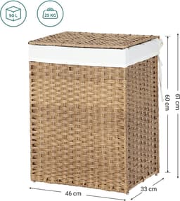 Hoppa! | Wasmand | Handgeweven Synthetisch Rotan | 90 L | Natuurlijke Kleur | 46 x 33 x 60 cm (L x D x H) — thumbnail 2