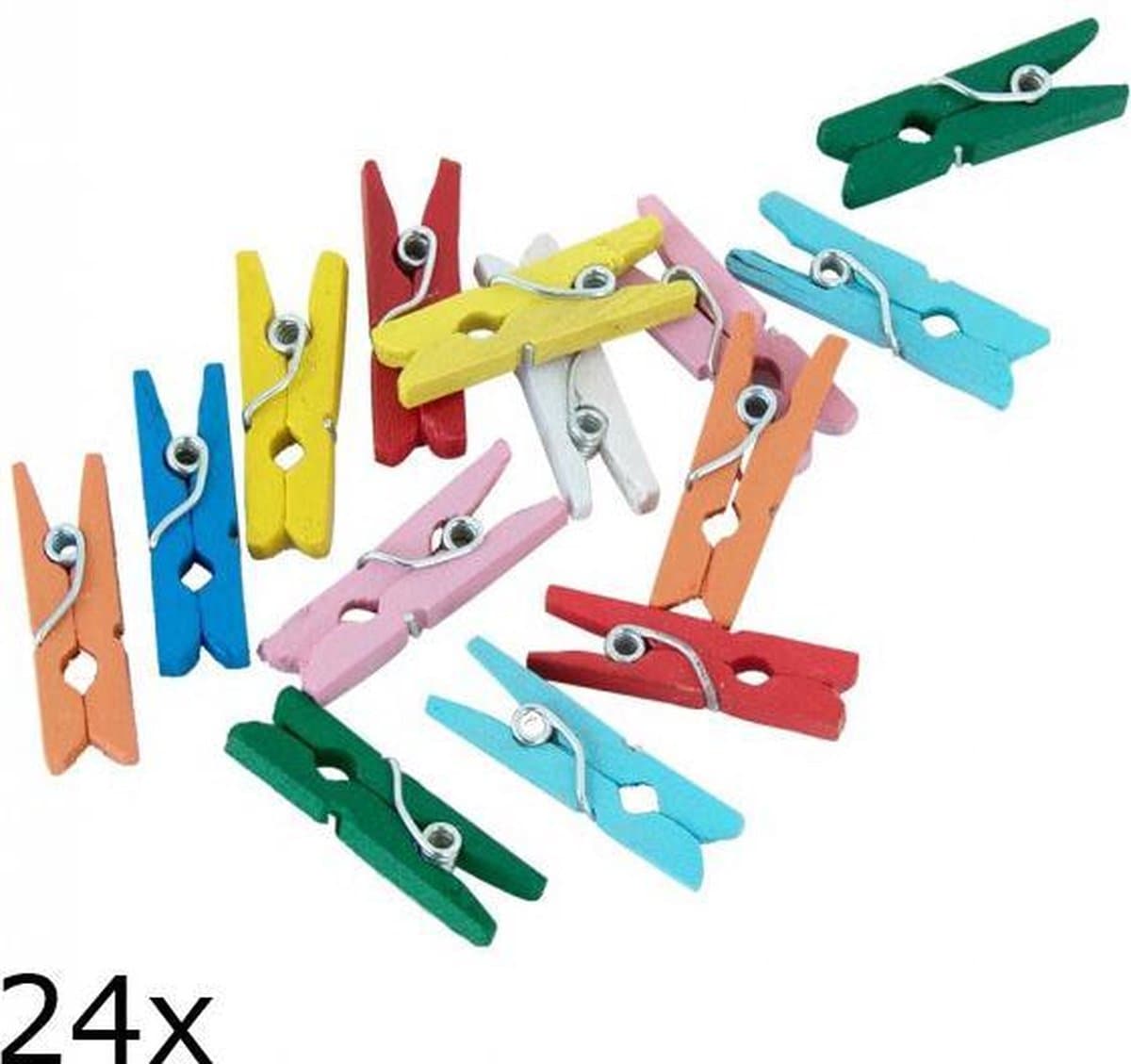 Multicolor mini wasknijpertjes, 24 stuks, voor het ophangen van kaartjes e.d. — afbeelding 1