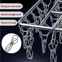 Droogcarrousel x2 -RVS Droogrek buiten met 30 Knijpers - Hangend Droogrek - Wasrek voor Binnen en Buiten- Camping Droogrek -Droogmolen voor sokken - Metalen Wasrek met Wasknijpers -Droogmolen Buiten-Extra Stevig — thumbnail 3