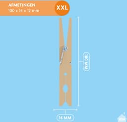 LaundrySpecialist 144x Houten Wasknijpers (100mm) - Wasknijpers - Wasknijpers hout - 144 stuks - Knijpers - Houten Knijpers — thumbnail 3