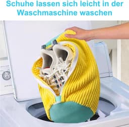 Allecto Plus - Schoenen waszak voor wasmachine - verhoogde interne wrijving - zachte borstel - reinigt vuil - gele kleur - bescherming tegen beschadiging - schoenverzorging - schoonmaakaccessoire — thumbnail 5