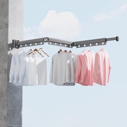 Extra groot droogrek voor kleding - Wanddroogrek - Opvouwbaar - Geen spijkers of lijm - Ruimtebesparend droogrek voor kleding - Telescopisch droogrek voor kleding - Zwart - Drievoudig opvouwbaar + Telescopische paal - Uitschuifbaar tot 126 cm — thumbnail 1