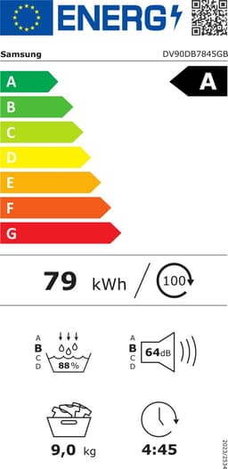 SAMSUNG DV90DB7845GBU3 Warmtepompdroger 9 kg AI Glazen deur A — thumbnail 2