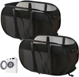 2 stuks Opvouwbare wasmand, opvouwbare wasmand, waszak, wasmand voor vuile was met handvat voor badkamer, slaapkamer, wasruimte, kinderkamer, reizen, Zwart 58 x 36 x 36 cm — thumbnail 1