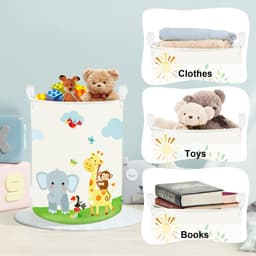 Kinder Opvouwbare Opbergmand met Handvatten - Met Leeuw & Olifant Design - Voor Kleding & Speelgoed - Voor Babykamer & Badkamer - 40 x 50 cm — thumbnail 5
