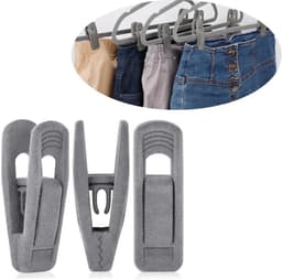 Fluwelen vingerklemhangerclips - Set van 20 - Hangerclips - Kledingorganisatie - Sterke kunststof clips - Opbergoplossingen - Geen klemmarkeringen - Beschermt kleding - 7x2,5x2cm - Grijs - Herbruikbaar — thumbnail 1
