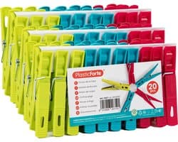 Plasticforte Wasknijpers - 60x stuks - felle kleuren mix - kunststof - 7 cm - Was ophangen