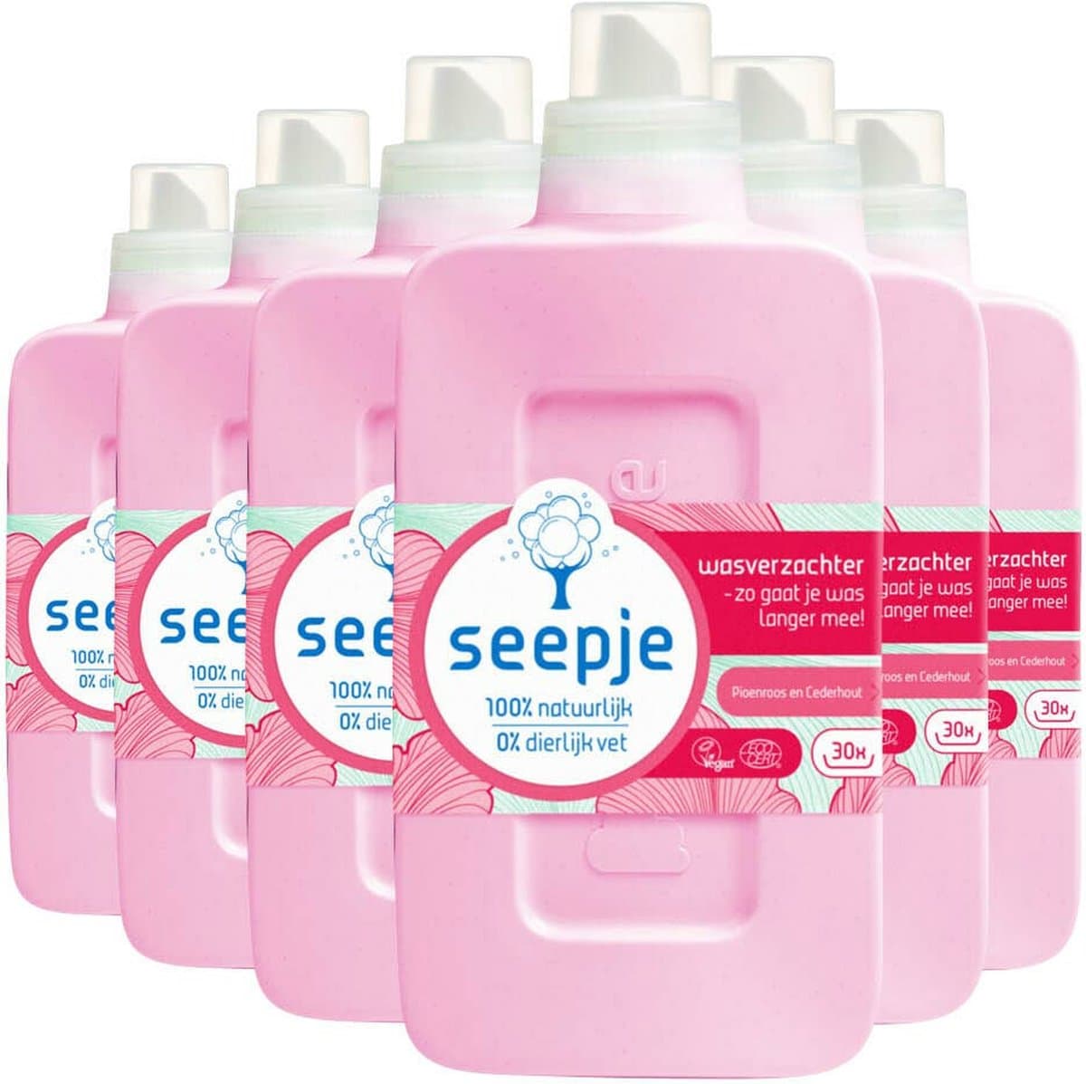 Seepje Wasverzachter Pioenroos & Cederhout - 180 wasbeurten - 6 x 750 ml - Voordeelverpakking — afbeelding 1