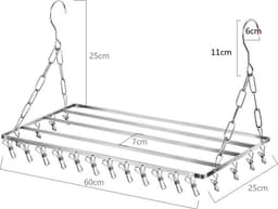 Hangend Roestvrijstalen Droogrek voor Balkon en Verwarming - met 20 knijpers-Ruimtebesparend en Duurzaam - Perfect voor Kleding, Handdoeken en Kussens-60cm — thumbnail 3