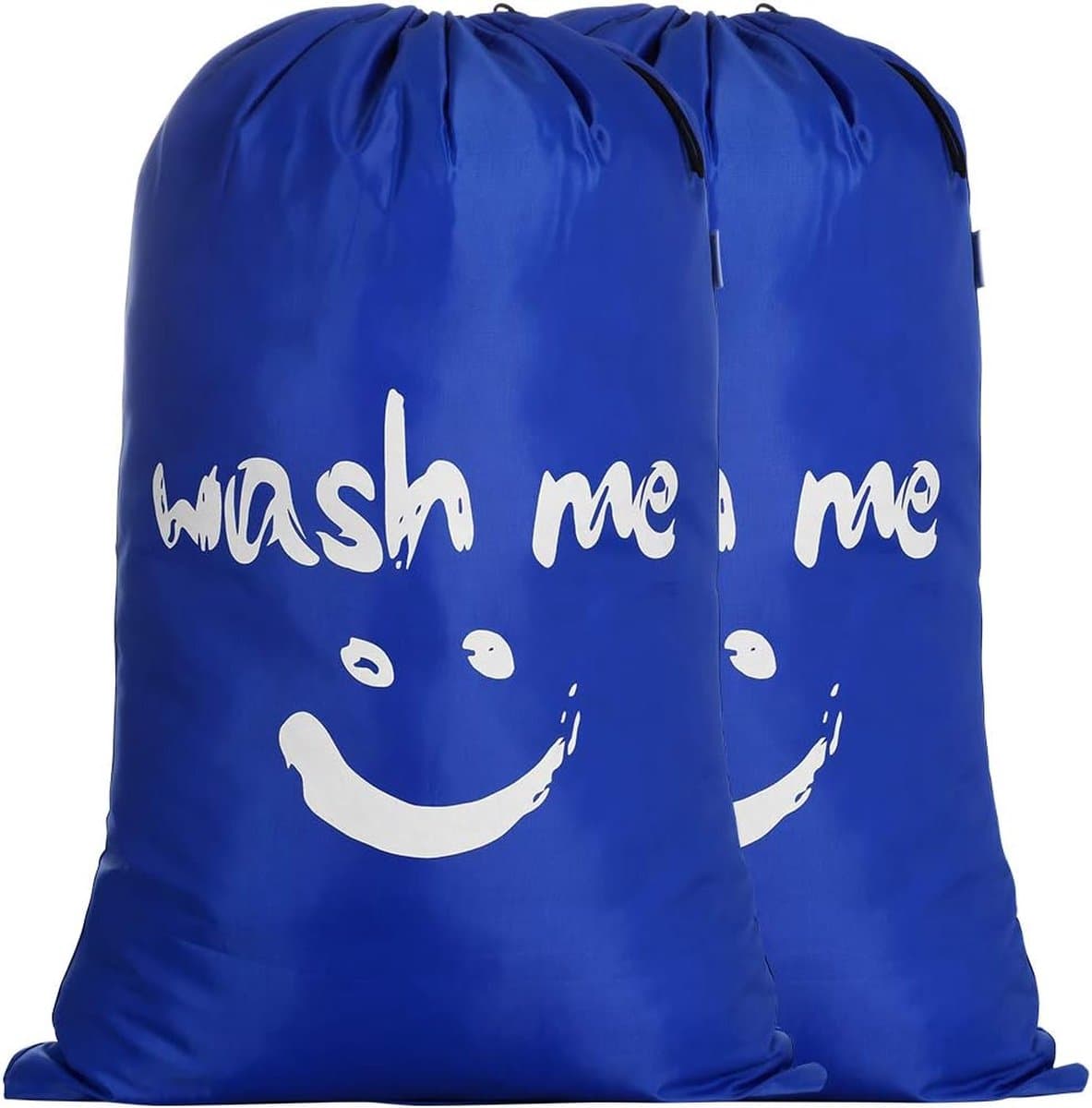 2 stuks waszakken voor op reis, vuile was, wasverzamelaar, waszak, grote opvouwbare wasmand, opbergtas, wasmand voor buiten, wasbak, stof, 120 l, donkerblauw — afbeelding 1