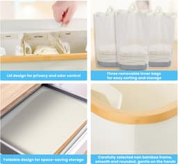 NAVOBIZ Wasmand 3 vakken - Wasgoedmand met deksel - Laundry basket - Uitneembare waszak - 160 liter inhoud - Ademend materiaal — thumbnail 5