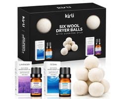 Kirli Drogerballen Wol - 6 Stuks incl. Geurolie Lavendel & Oceaan - Herbruikbare Wasdroger Ballen - Verkort Droogtijd - 100% Schapenwol - Wasverzachter Alternatief — afbeelding 1