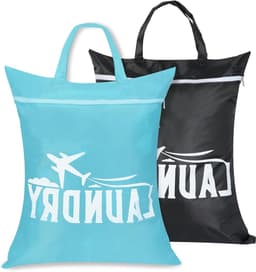 Reiswaszakken Set van 2, Ideaal voor Zwemkleding, Sportkleding en Vuilwas met Rits voor Thuis en Vakantie, Camping en Studentenhuis (Blauw+Zwart) — thumbnail 1