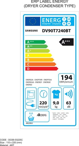 Samsung DV90T7240BT wasdroger Vrijstaand Voorbelading 9 kg Wit — thumbnail 2