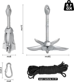 Vouwanker met Ankertouw - Klapanker Vierhaakanker - Watersport Stabiliteit - Verzinkt Gietijzer - 1.5 kg - Grijs — thumbnail 1