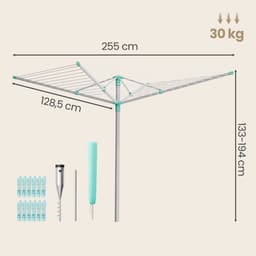 SONGMICS - Wasrek - Droogmolen - Verstelbaar Wasrek - Voor Tuin - Inclusief Wasknijpers — thumbnail 5