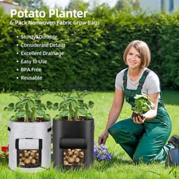 6 Pack 10 gallon aardappelkweekzakken met klepper, tuinplantzak met duurzaam handvat, verdikte niet-geweven stoffen potten voor tomaat, groenten en fruit (zwart en grijs) — thumbnail 2