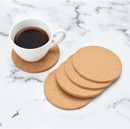 Set van 4 rond kurk onderzetters, 10 cm diameter, 5 mm dik, ideaal voor glazen, tafelonderzetters voor huis, kantoor en horeca — thumbnail 2
