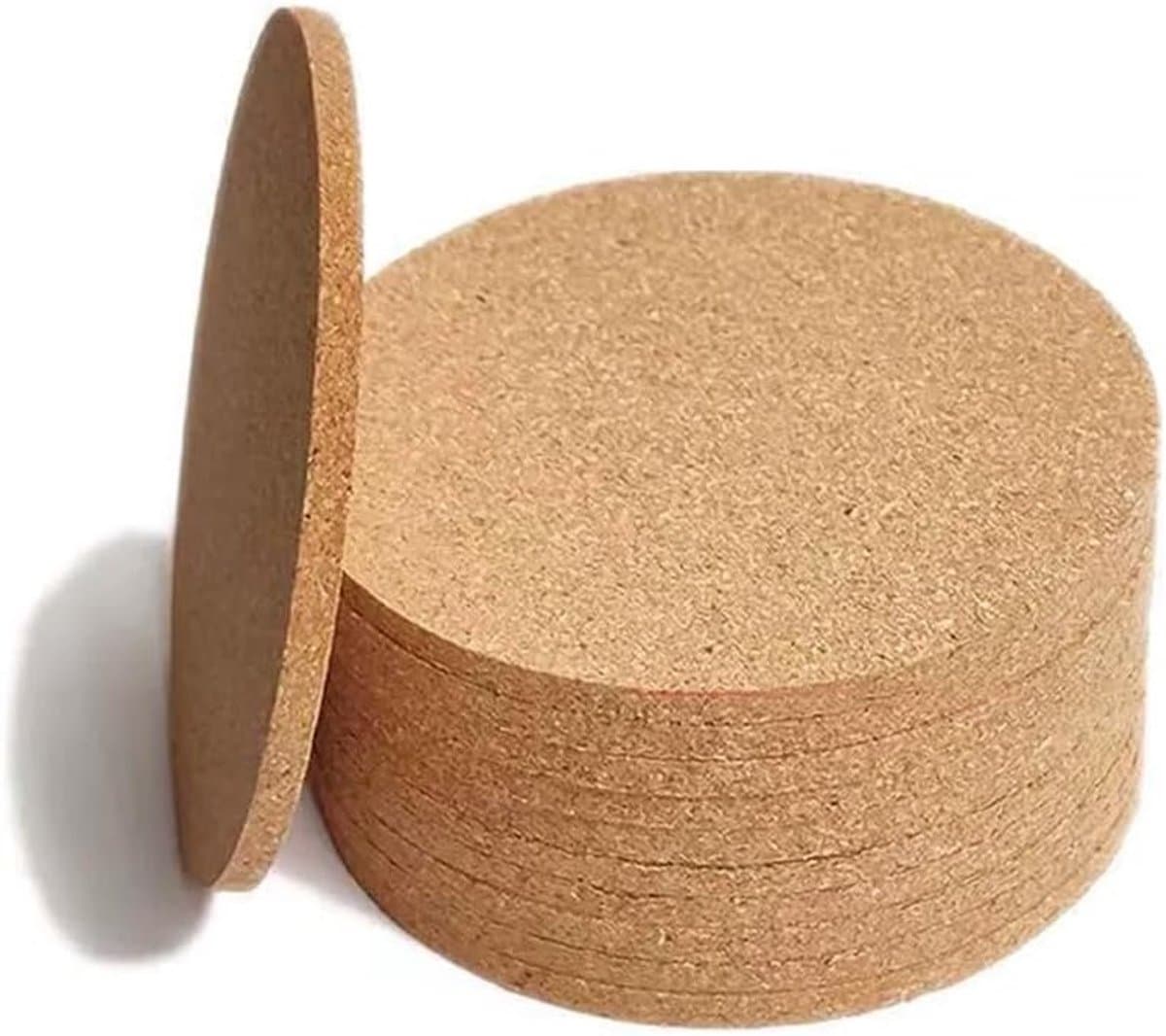 Set van 4 rond kurk onderzetters, 10 cm diameter, 5 mm dik, ideaal voor glazen, tafelonderzetters voor huis, kantoor en horeca — afbeelding 1