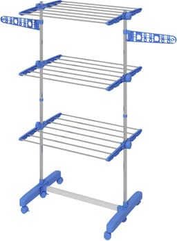 Droogrek opvouwbaar met zijvleugels binnen en buiten gebruik 3 niveaus 142 x 55 x 152 cm blauw — thumbnail 2