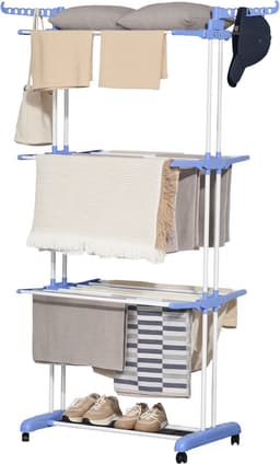 Droogrek op wielen inklapbaar zijvleugels binnen en buiten 73 x 64 x 177 cm blauw zilver — thumbnail 1