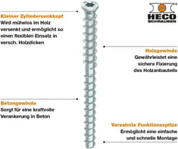 Hout-betonanker - Bevestigingsanker Houtanker - Hout op beton - Uniek dubbel schroefdraad - 10 x 130 mm - Blauw verzinkt — thumbnail 3