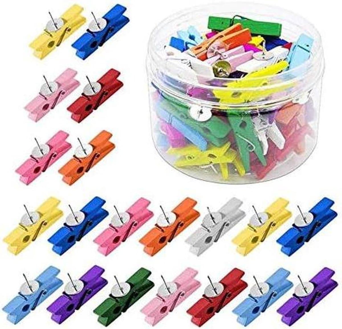 Houten Clips Punaises - Creatieve Spelden - Foto's Bevestigen - Combinatie Ontwerp - 50 Stuks - Multicolor — afbeelding 1