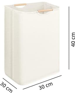 1 Stuk - delige set grote wasmanden - opvouwbare wasmand met bamboe handgrepen - Handdoekopslag - vrijstaande waterdichte wasmand voor de wasruimte - slaapkamer - studentenkamer (30*30*40 cm, beige) — thumbnail 5