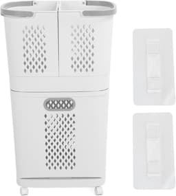 Wasmand met Wielen - Kleding Sortéér Mand - Efficiënt Wassen - Drie Afzonderlijke Vakken - 74 cm Hoog - Grijs — thumbnail 5
