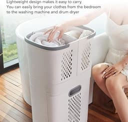 Wasmand met Wielen - Kleding Sortéér Mand - Efficiënt Wassen - Drie Afzonderlijke Vakken - 74 cm Hoog - Grijs — thumbnail 3