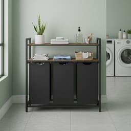 VASAGLE - Wasmand - Wassorteerder - 3 Uitneembare Tassen - Legplank - Voor Badkamer en Wasruimte — thumbnail 5