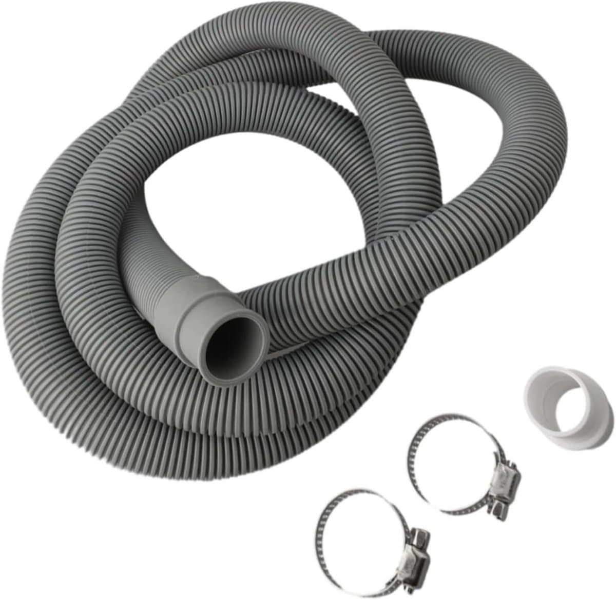 Afvoerslang Verlengset - Wasmachine Vaatwasser Slang - Apparatuur Plaatsen - Inclusief Connector Klemmen - Tot 200cm Lengte - Grijs — afbeelding 1