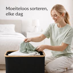 Vellano Opvouwbare Wasmand 45L – Zwart – Wasmand met Bamboe Rand – Inklapbare Wasbox met Handgrepen – Heupwasmand – Opbergmand — thumbnail 4