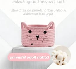 Opbergmand - Gevlochten Katoenen Touw - Kleine Gevlochten Mand - Opbergmand voor Baby Speelgoed - Speelgoedmanden - Opberging (Roze) — thumbnail 3