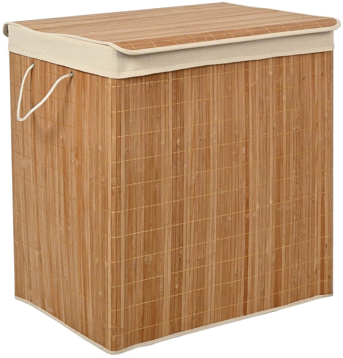 BEGRYF - Wasmand - bamboe en stof - met deksel - 60x40x61,5 cm — afbeelding 1