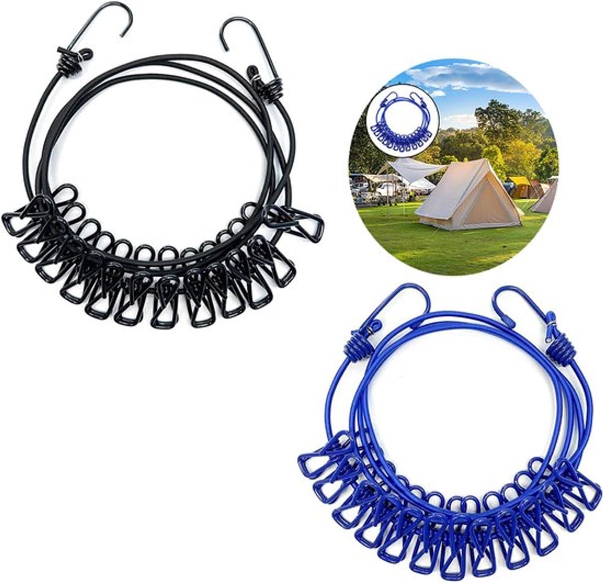 Drooglijnen-Uitschuifbare Waslijn -2 pcs - Uittrekbaar - Roldrooglijn- Waslijn Camping - Wasdraad- Met 12 clip — afbeelding 1
