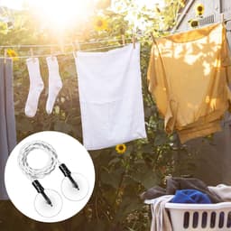 2-delige waslijn voor buiten - Elastisch touw - Uitschuifbare waslijn - Waslijn met haken en zuignappen - Geschikt voor binnen, gezin, kamperen en reizen - Zwart/Wit — thumbnail 4