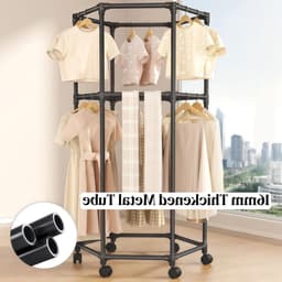 Dubbel Laags Hexagonaal Droogrek met 360 Graden Rotatie en Verplaatsbare Bodem voor Thuis, Slaapkamer en Balkon, Ideaal voor Kleding en Handdoeken — thumbnail 2