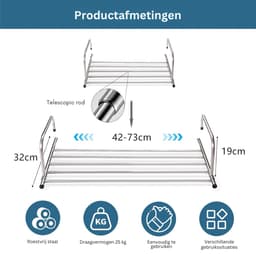 HEZIVO® Wasrek Hangend Trapgat - Droogrek Ophangbaar - Voor Radiator, Deur, Balkon - Uitschuifbaar 42-73 cm — thumbnail 2