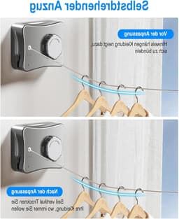 Verstelbare Rvs Waslijn van 5.1m - Uittrekbare Waslijn voor Binnen en Buiten, Ideaal voor Droog Kleding op Balkon en in Wasruimte — thumbnail 5