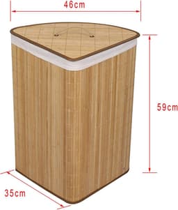 Wasbox Bamboe - Wasmand Hoek - Vuile Was Sorteren - Opvouwbaar Deksel - 57 Liter - Houtkleur — thumbnail 2